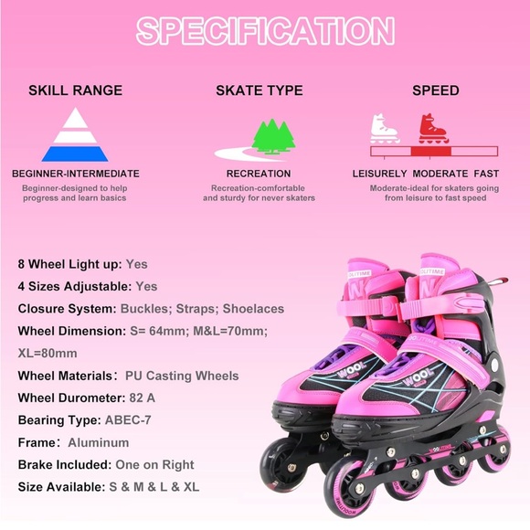 NEW IN BOX 🛼 Wooltime Sports Light-up Inline Skates. Size XL. Adjustable - Picture 6 of 10